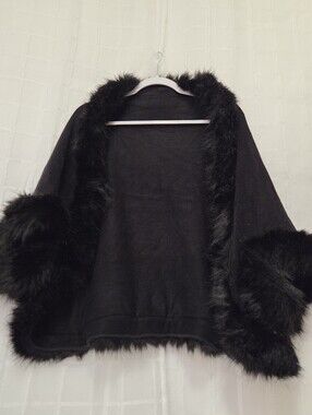 Black Faux Fur Shawl Wrap  Women's One Size